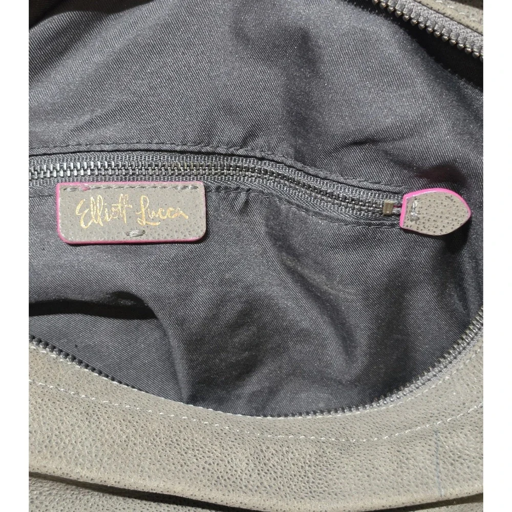 Elliott Lucca Gray Pebbled Leather Slouchy Hobo Shoulder Bag Crossbody‎ Large